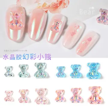 3D Acrylic Resin Aurora Ab Teddy Bear Nail Art 48 Pcs