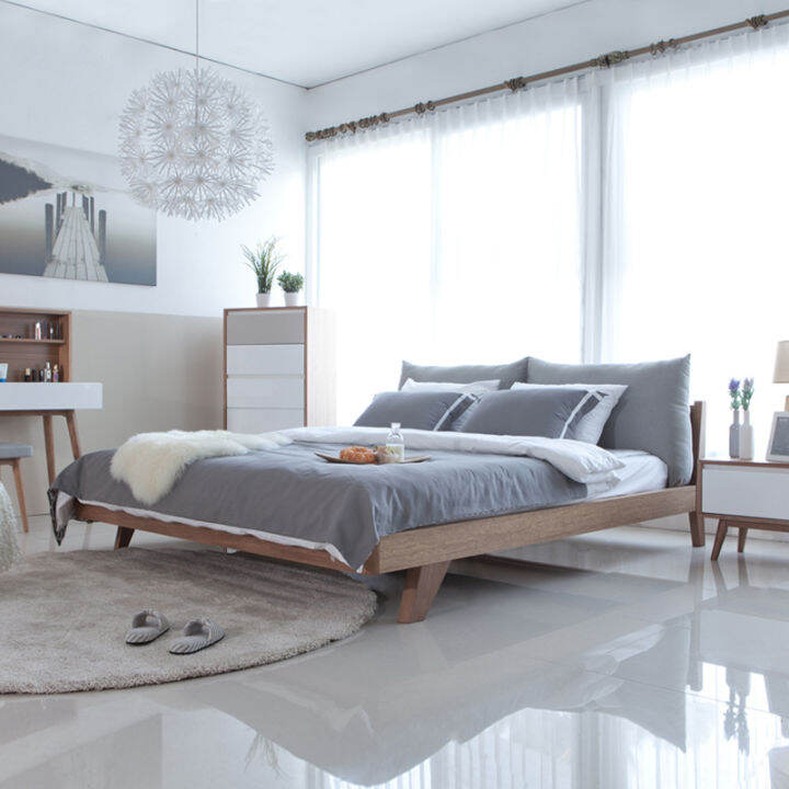 Nordic Solid Wood Oak Modern Minimalist Japanese Style Tatami Bed Marriage Bed Master Bedroom