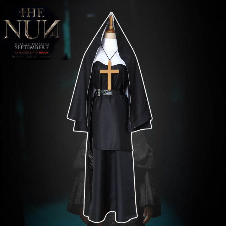 The Nun Ghost Nun Cos Costume Halloween Paradox Nun Priest Robe White ...