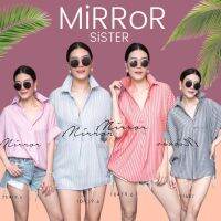 ?️Mirrorsister #10419.6 เสื้อเชิ้ตลายริ้วทรงเก๋ เสื้อแขนสั้น เสื้อลายทาง เสื้อคอปก