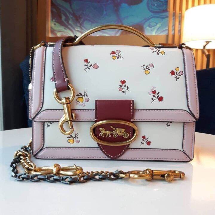 💥COACH RILEY TOP HANDLE 22 WITH HEART FLORAL PRINT Lazada.co.th