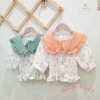 ♡ʕ´•ᴥ•`ʔ?️?️[พร้อมส่ง]เสื้อคอบัวทูโทนแต่งระบาย สม็อคทั้งตัว ลายดอกเล็กน่ารักมาก