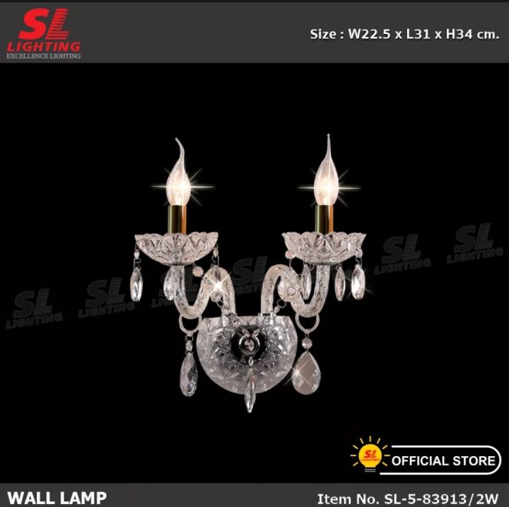 crystal-decorative-chandelier-sl-5-83913-2w-โคมไฟติดผนังเชิงเทียนแบบคู่-สำหรับติดผนังภายใน-รุ่น-sl-5-83913-2w