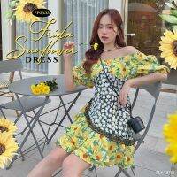 FLAT2112 FF0353 : FRIDA SUNFLOWER DRESS เดรสสั้นลายดอก เดรสสั้น