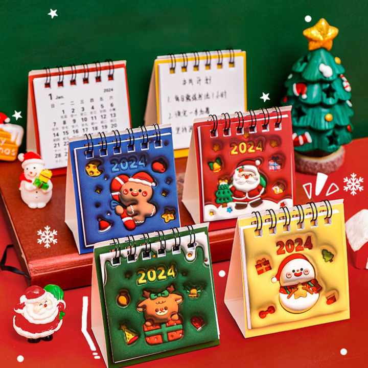 2024 Cartoon Threedimensional Painting Mini Christmas Desk Calendar