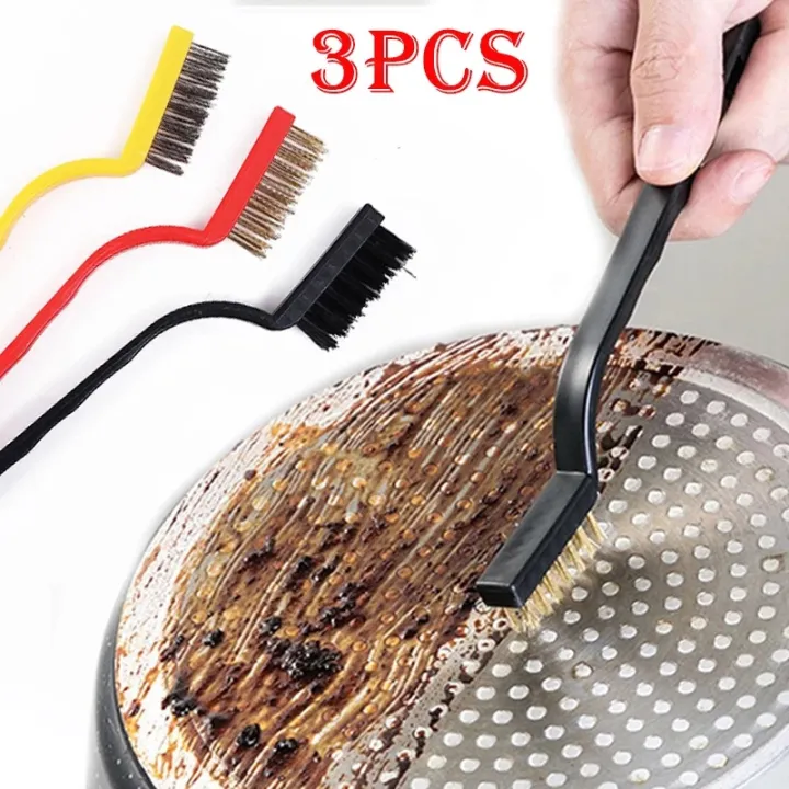 3pcs Gas Stove Cleaning Brush Set - Efficiently Clean Range Hood And Stove  - Multi-purpose Kitchen Tool For Rust And Dirt Removal - Metal Fiber Brush