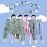 Cozy Crop Shirt️ เสื้อครอปเชิ้ตแขนยาวเว้าเอว ลายริ้ว แต่งปกขาว ใส่ได้everyday