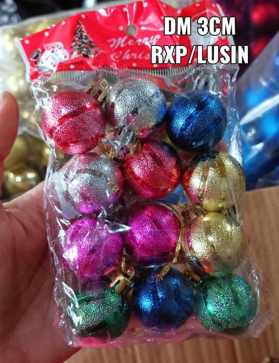 aksesoris natal bola bola motif isi 12 ukuran diameter 3 cm | Lazada ...