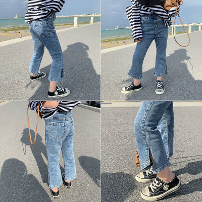 2021 Spring and Autumn New Girls Korean Style Jeans Childrens Clothing Retro Bell-Bottom Pants Baby Trendy Casual Pants Outer Wear