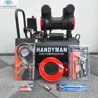 Handyman ปั๊มลม ถังลม ปั๊มลมออยฟรี ขนาด 30 ลิตรเต็ม กำลังไฟ 1400W ปั๊มลมเร็วกว่าออยยฟรีปกติ สีดำด้านสวยงาม+อุปกรณ์6อย่าง