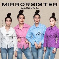 ?ป้าย Mirrorsister 10917.5 เสื้อเชิ้ตปักฉลุลูกไม้ คอปกมนๆน่ารัก มีซับใน กระดุมผ่าหน้า