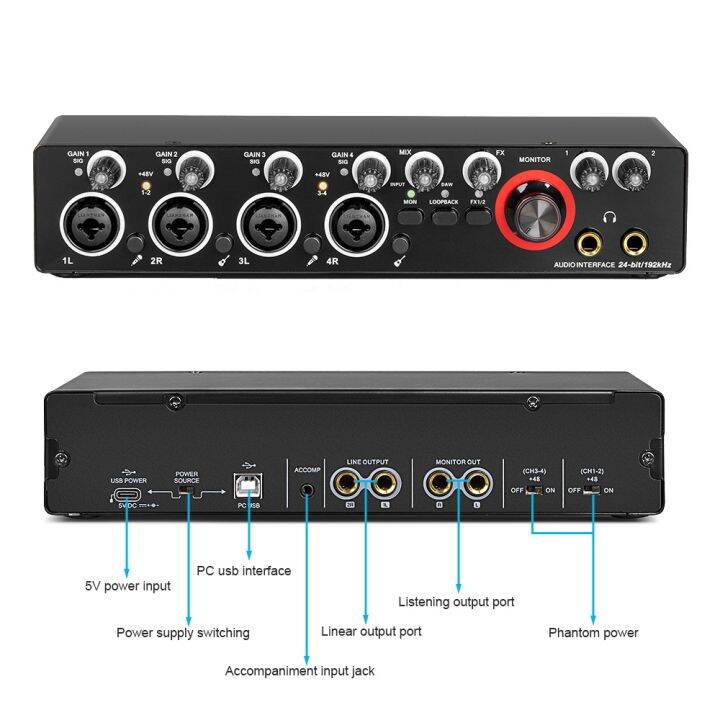 4 Channel Audio Interface for Recording Professional Recording Sound