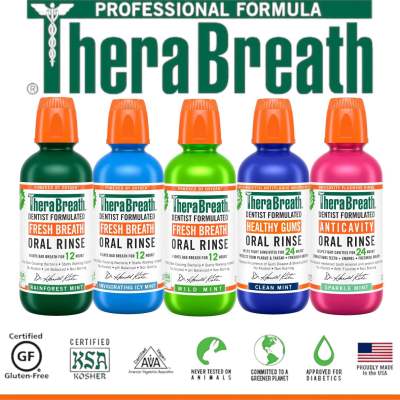 ล๊อตใหม่ TheraBreath น้ำยาบ้วนปาก สูตรปราศจากแอลกอฮอล์ 24-Hour Fresh Breath Oral Rinse, Mild Mint, 16.0 fl oz ขวดละ 460 บาท
