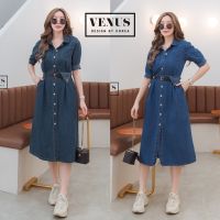 Jeans MaxiDress แม๊กซี่เดรสผ้ายีนเนื้อดี แต่งกระดุมเรียงหน้า แต่งดีเทลตรงที่ร้อยเข็มขัด งานมาพร้อมกับเข็มขัดเข้าชุดกันนะคะ