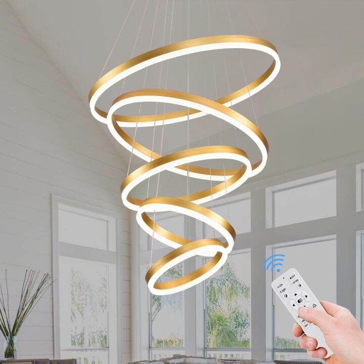 Modern Chandelie Dimmable LED Chandelies Big Chandeliers Stair Chandelier Gold 5 Rings