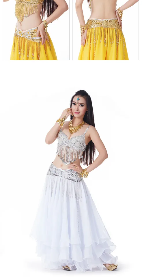 Dancer Belly Dance Bra Pearl Embroidery Hanging Coin Tassel Bra Performance  and Show Suit Clothing Six Flower Top