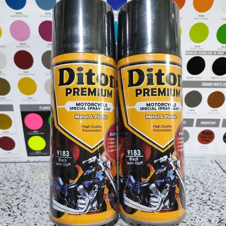 Diton Premium Pilox Pilok Cat Semprot Warna Black Hitam Semi Doff Dop