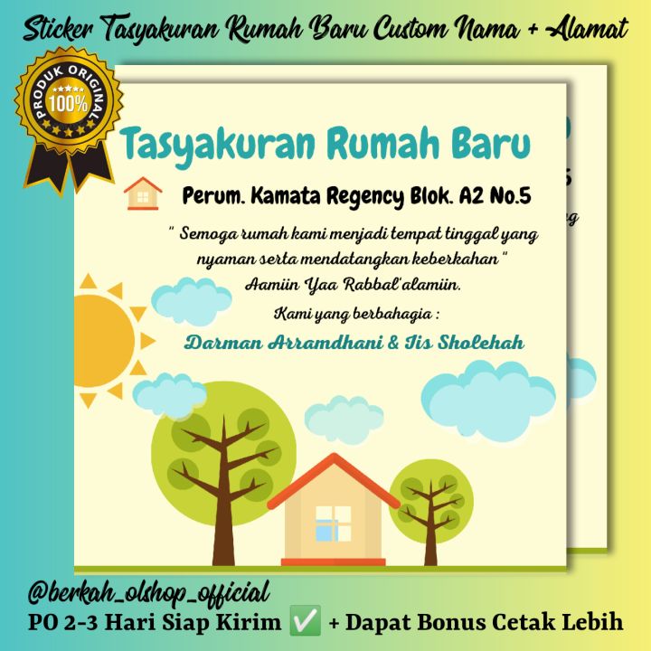 Stiker Tasyakuran Rumah Baru 10X10CM (Isi 50 Lembar) Request Alamat