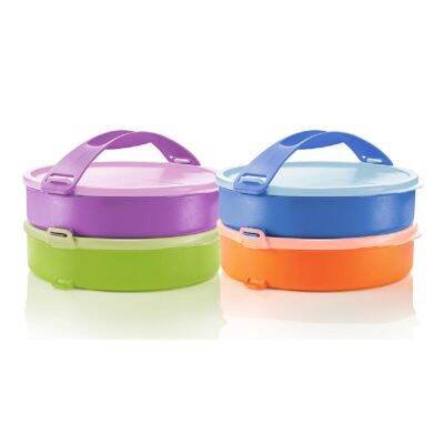 Tupperware Round Click To Go ปิ่นโตทัพเพอร์แวร์ แบบกลม ชุดละ 2 ใบ พร้อมหูหิ้ว สะดวกพกพา ใส่อาหารเหลวได้ ฝาปิดแน่นสนิท