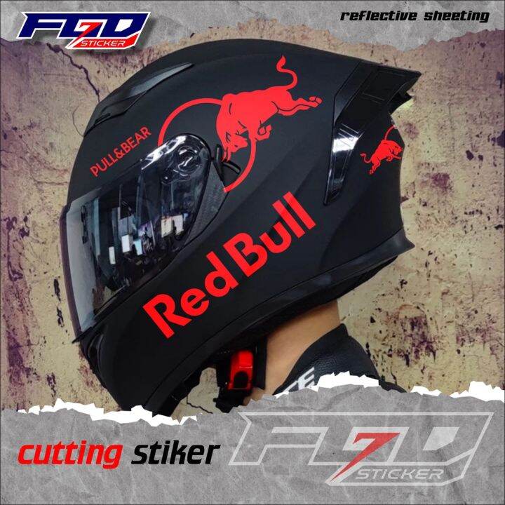 stiker helm red bull, helm full face 1 pasang, full set, kanan dan kiri Lazada Indonesia