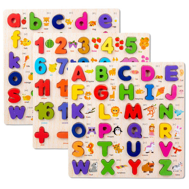 【S.mart】Wooden Alphabet and number pegged puzzle board Montessori