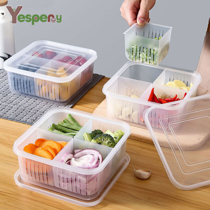 1pc 4-grid Food Preservation Box, Thickened Transparent Fresh