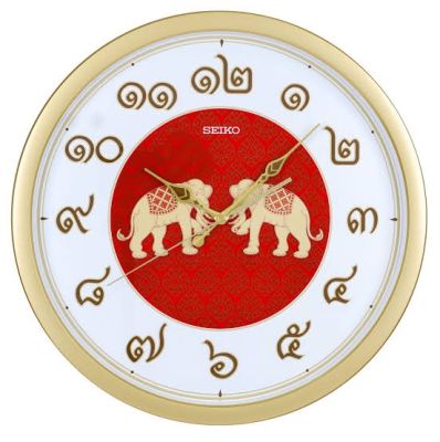นาฬิกาแขวนผนัง ตัวเรือนพลาสติก SEIKO Thailand Exclusive รุ่น PGA020G ขนาดตัวเรือน 36 ซม.ทรงกลม Quartz หน้าปัดช้างสีทอง