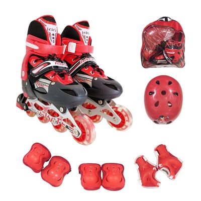 รองเท้าสเก็ต รองเท้าโรลเลอร์เบลด Size M-35-38 แดง  แถมชุดป้องกัน6ชิ้น และหมวก1+กระเป๋า1ใบ PVC