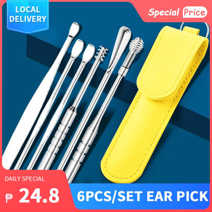 Japanese Original 6Pcs Ear Pick Set with Keychain Holder Stainless