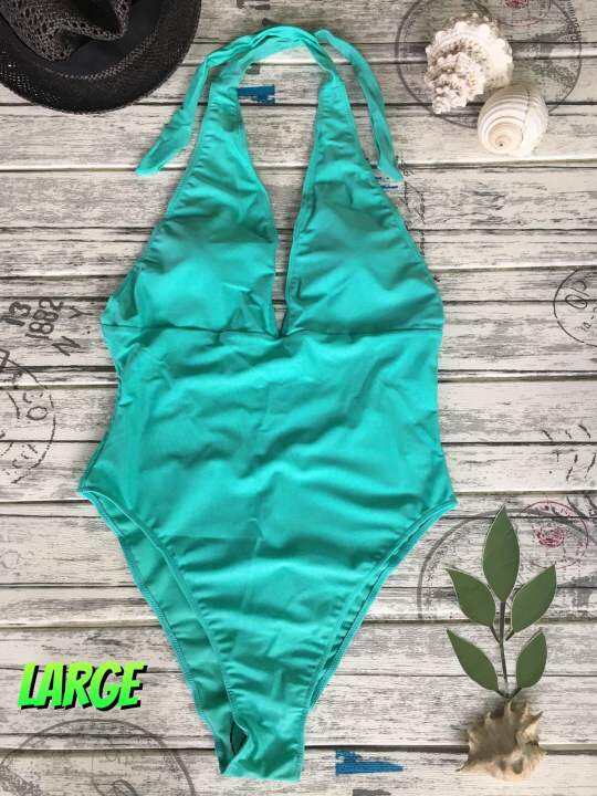 TURQUOISE LARGEPADDED HALTER LOWBACK ONE PIECE BODYSUIT•BATHING SUIT