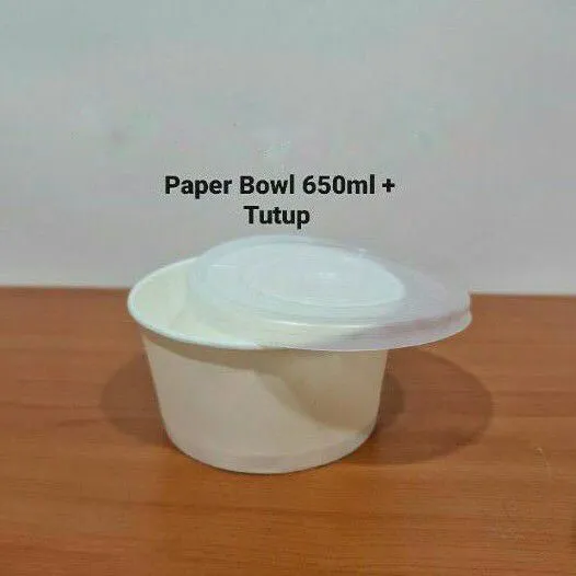 [1pak isi 10 set]Paper bowl 650ml + tutup / Mangkuk kertas / wadah ...