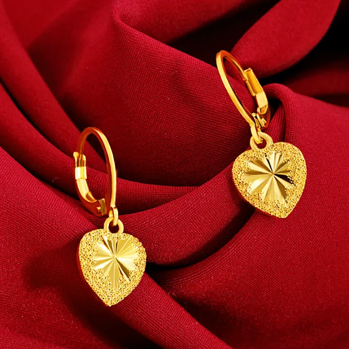 EH emas 916 Gold Hollow Heart Drop Dangle Earrings for Sensitive Ears