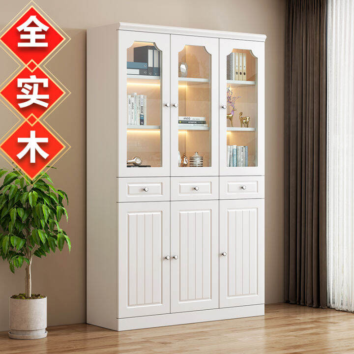 Solid Wood Bookcase Pure Solid Wood Solid Wood with Door Dust Belt