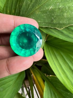 พลอย columbia โคลัมเบีย Green Doublet Emerald มรกต very fine lab made oval shape 16x16 มม mm..15 กะรัต 1เม็ด carats (พลอยสั่งเคราะเนื้อแข็ง)