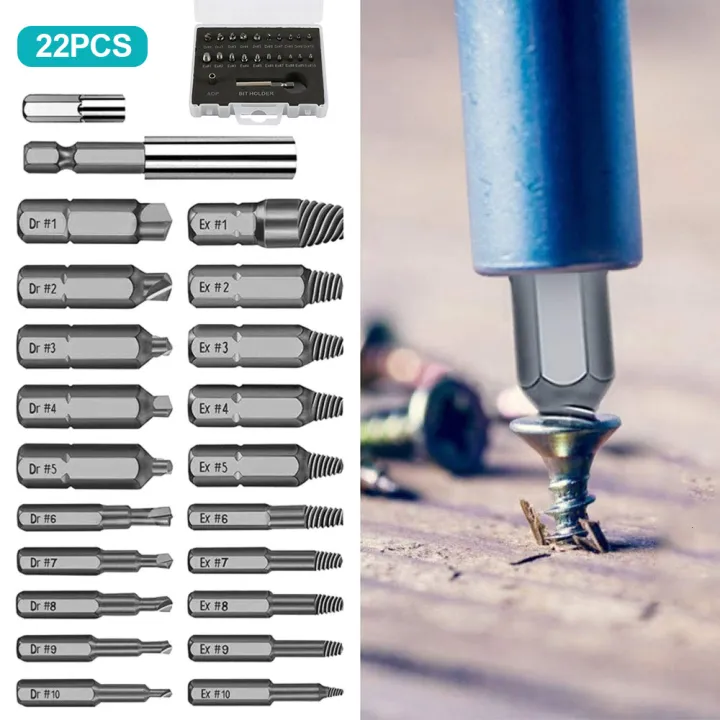 22pcs Damaged Screw Extractor Remover Drill Bit Set Disassemble Screws