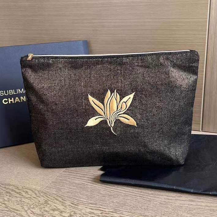 Original Chanel Golden Cosmetic iPad Storage Toiletry Clutch Pouch Bag