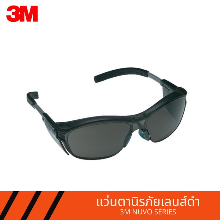 3m-รุ่น-11412-แว่นตากันกระเด็น-แว่นตานิรภัย-nuvo-เลนส์ดำ-กรอบเทา