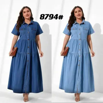 Buy Long Smocked Maxi Dress Blue Denim One Size Fits XL 4XL PLUS SIZE  Online in India - Etsy