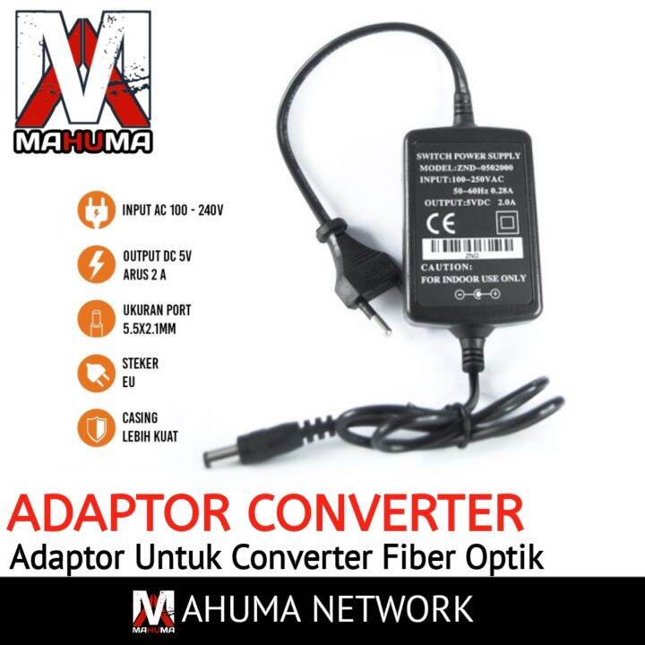 ADAPTOR ADAPTER 5V 2A 5 VOLT 2 AMPER UNTUK CONVERTER FIBER OPTIK ...