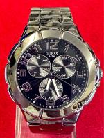 GUESS STEEL 5 ATM Quartz ตัวเรือนสแตนเลสรมดำ นาฬิกาผู้ชาย มือสองของแท้