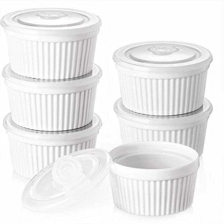 RBXC Smooth Sided Series Square Porcelain Ramekin Bowls for Baking Ceramic Cream White Dishes