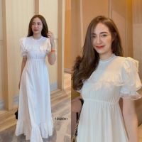 13924 แม็กซี่เดรสอกแต่งลูกไม้สีขาว lace-up maxi dresslace-up maxi dresslace-up maxi dressla