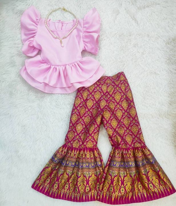 ing-ชุดไทยเด็กผู้หญิง-กางเกงผ้าไทย-ผ้าฝ้าย-เสื้อพื้น