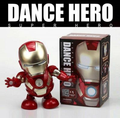 หุ่นยนต์ตุ๊กตา ไอรอนแมนเต้น ของเล่น มีไฟมีเสียงเพลงเต้นได้ สามารถเปิดหน้ากากให้เห็นหน้าคนได้ Dance hero Steel Toy Man Electric Robot Who Can Dance and Sing