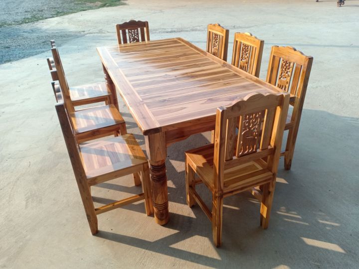 ชุดอาหาร8ที่นั่งสีใสธรรมชาติทำจากไม้สักแท้-หน้าโต๊ะกว้าง90ซม-ยาว200ซม-สูง80ซม-ส่งฟรี-ยกเว้นภาคใต้