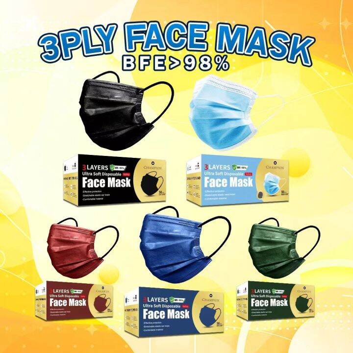 3ply Blue Face Mask 50pcs 蓝色口罩 Topeng Muka Mask Biru Mask Adult Face ...