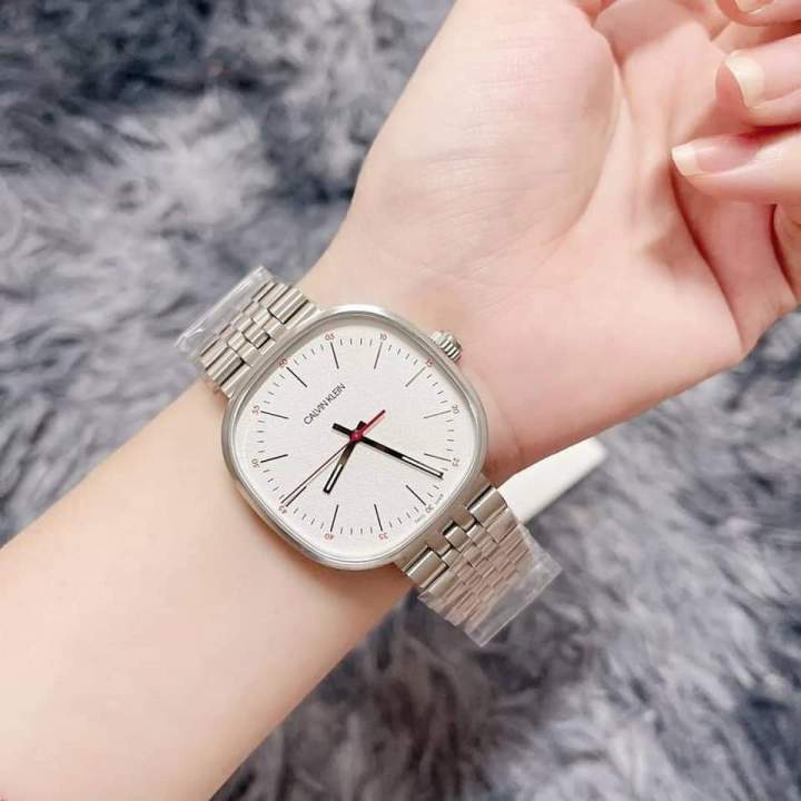 นาฬิกาข้อมือ-calvin-klein-squarely-quartz-white-dial-ladies-watch-k9q12136-unisex-ใส่ได้ทั้งหญิงและชาย-swiss-made-ปัด-38มม