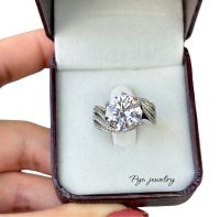 Pyn jewelry แหวนเพชรโมอีส เม็ดชู เงินแท้ 92.5% น้ำ D- VVS1 -A5266