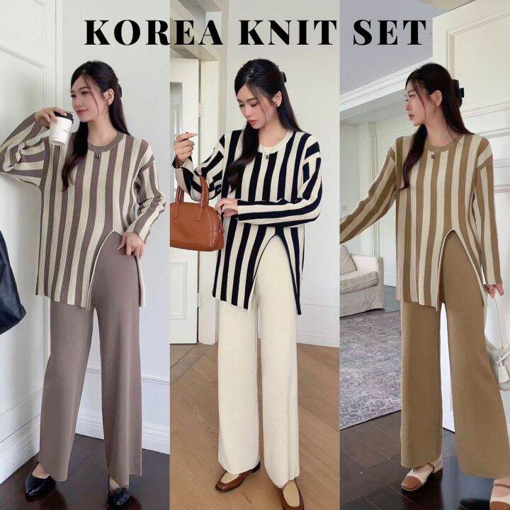 set-knit-ชุดเซ็ตไหมพรม-เสื้อแขนยาวผ้าทอร่อง-กางเกงขายาว