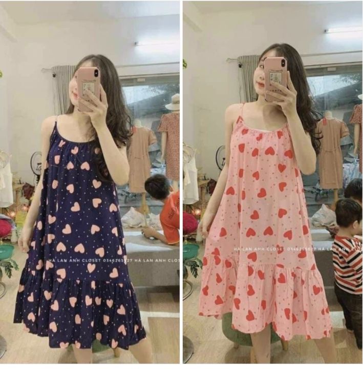 HCM]Đầm bầu lanh 2 dây ngủ dễ thương | Lazada.vn